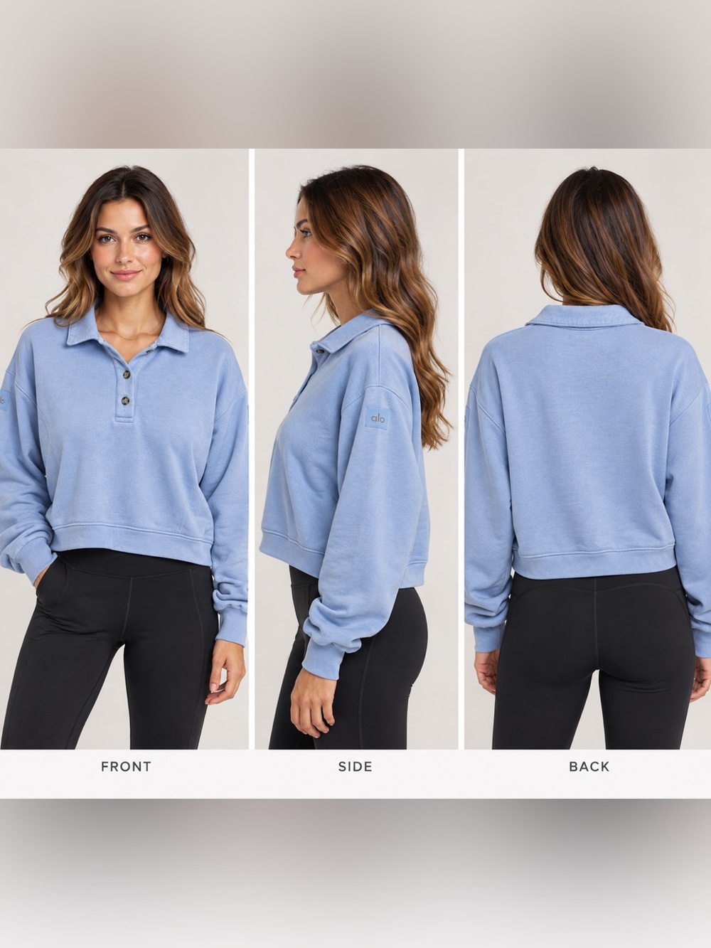 Alo Yoga Blue Cropped Polo Sweatshirt Women’s M/L Oversized Long Sleeve